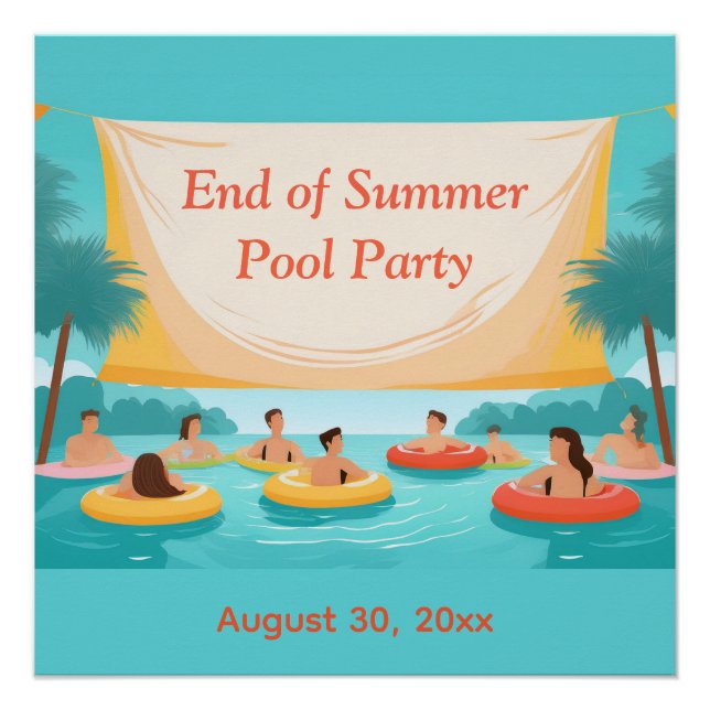 Póster Invitación personalizada para la fiesta de piscina (Anverso)