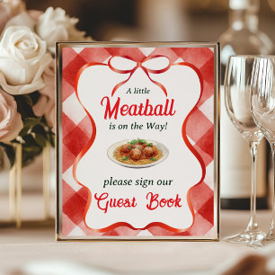 Póster Invitado al baby shower con albóndigas de gingham 