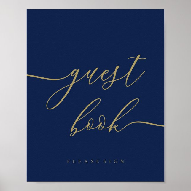 Póster Invitado de boda con firma dorada naval (Frente)