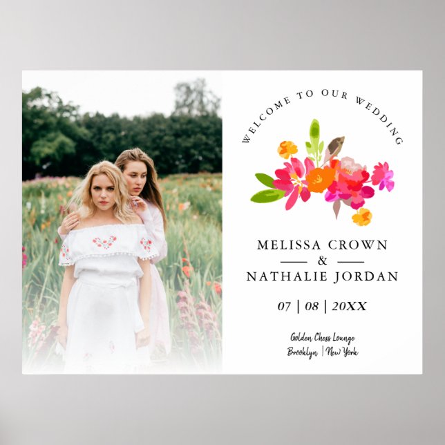 Póster Invitados a una pareja LGBT con flores simple (Frente)