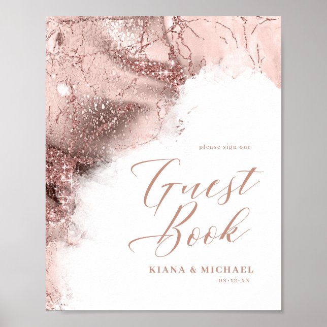 Póster Invitados del Boda del Purpurina de mármol Rosa Go (Frente)