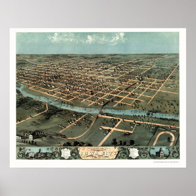 Póster Iowa City, IA Panoramic Map - 1868 (Frente)