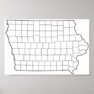 Póster Iowa Counties Blank Outline Map