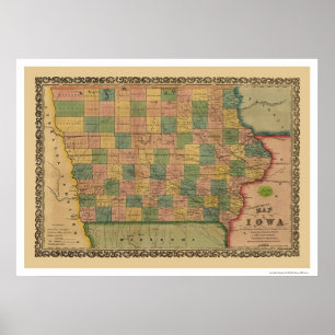 Póster Iowa Railroad Train Map 1855