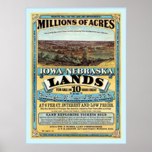 Póster Iowa y Nebraska ~ Publicidad de venta de tierras a