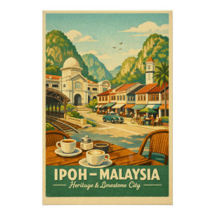 Póster Ipoh Ciudad, Malasia viaje retro