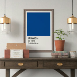 Póster Ipswich Suffolk Azul - Borde blanco