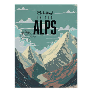 Póster Ir de senderismo en los Alpes