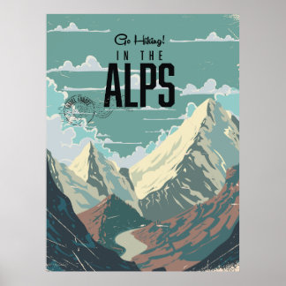 Póster Ir de senderismo en los Alpes