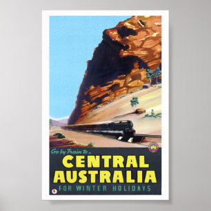 Póster Ir en tren a Afiche de la Vintage de Australia Cen