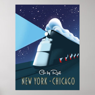 Póster "Ir en tren" Nueva York - Chicago
