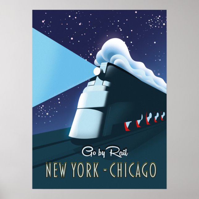 Póster "Ir en tren" Nueva York - Chicago (Frente)