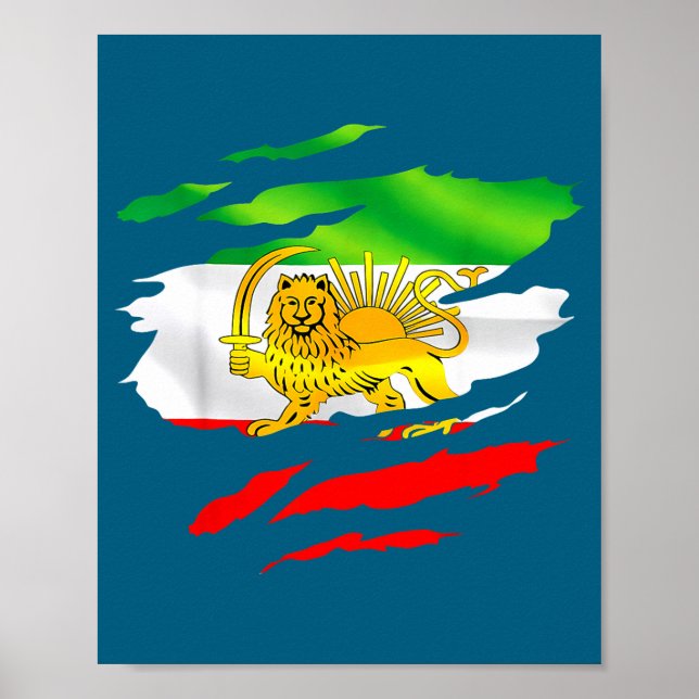 Póster Iran Flag Map Lion Sun Awareness Support (Frente)