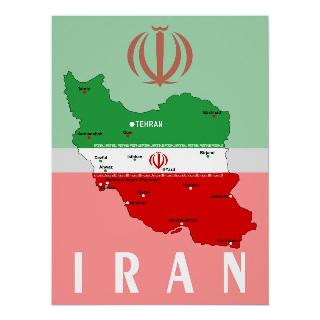 Póster Iran Map with Flag and Emblem (Anverso)