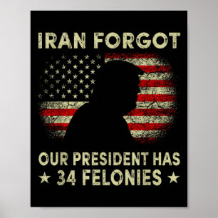 Póster Irán olvidó que el presidente tiene 34 delitos ban