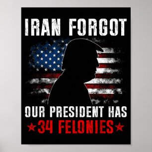 Póster Irán olvidó que el presidente tiene 34 delitos ban