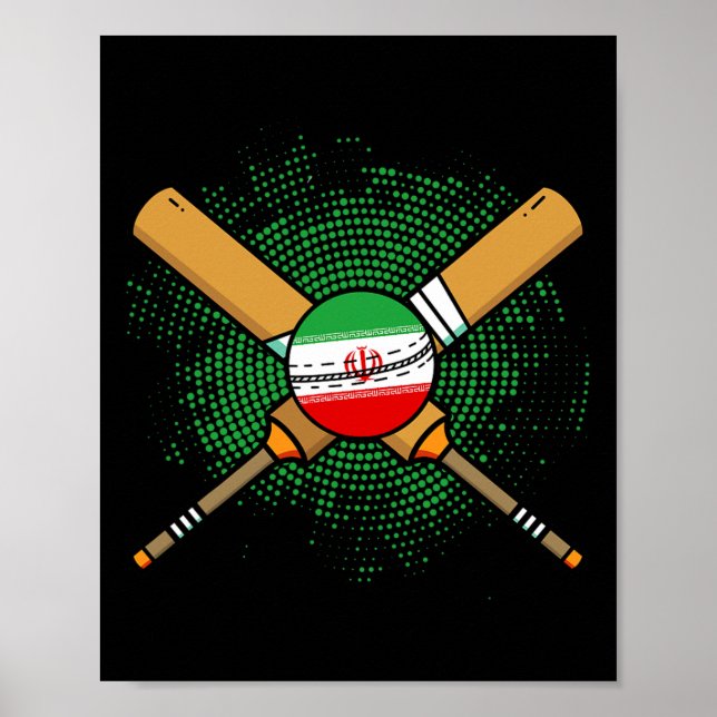 Póster Iranian Cricket Racket And Ll Flag Of Iran  (Frente)