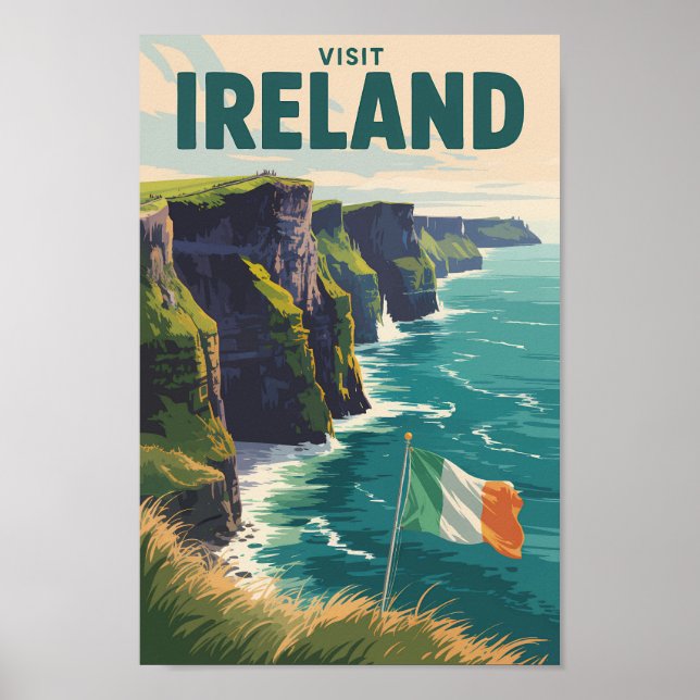 Póster Ireland Cliffs of Moher Illustration Travel Art (Frente)