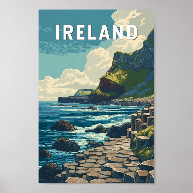 Póster Ireland Illustration Travel Art Vintage (Frente)