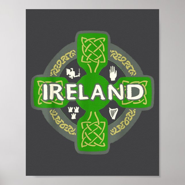 Póster Ireland St Patrick Day Celtic Cross Green  (Frente)