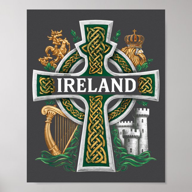 Póster Ireland St Patrick Day Celtic Cross Green Celebrat (Frente)