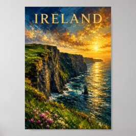 Póster Ireland: Vibrant Sunset Cliffs Moher Art Souvenir