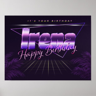Póster Irena Nombre Vorname lila retro Poster Geburtstag