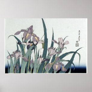 Póster Iris antiguos y una langosta por Katsushika Hokusi