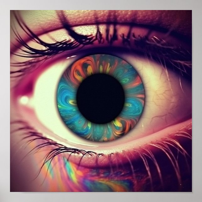 Póster Iris de arcoíris en un ojo luminoso (Frente)
