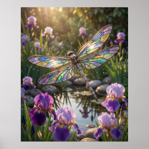 Póster Iris Flor de Libélula de Vidrio