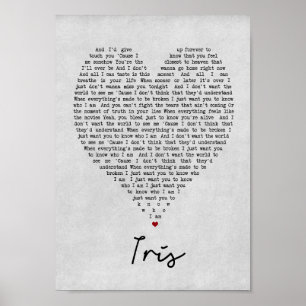 Póster Iris Gray Heart Song Lyric Wall Art Imprimir