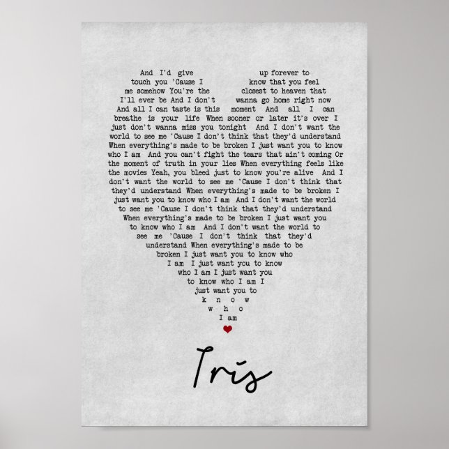 Póster Iris Gray Heart Song Lyric Wall Art Imprimir (Frente)