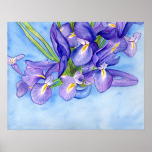 Póster Iris Vase Watercolor Pintura Art Poster Imprimir