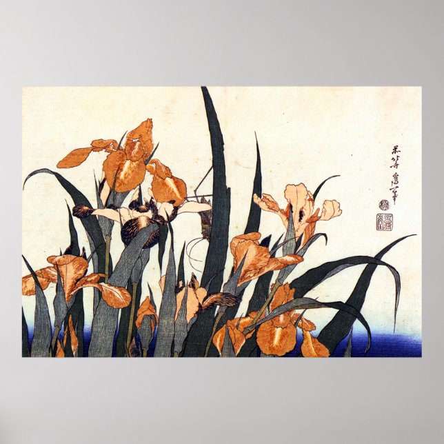 Póster Irises, Katsushika Hokusai (Frente)