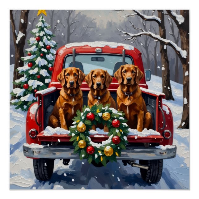 Póster Irish Red Setter Christmas Red Truck Holiday (Anverso)