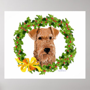 Póster Irish Terrier Holly Wreath