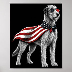 Póster Irish Wolfhound 4 de Julio Perro con bandera ameri