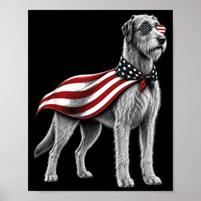 Póster Irish Wolfhound 4 de Julio Perro con bandera ameri (Frente)