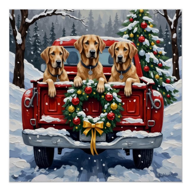 Póster Irish Wolfhound Christmas Red Truck Holiday Gift (Anverso)