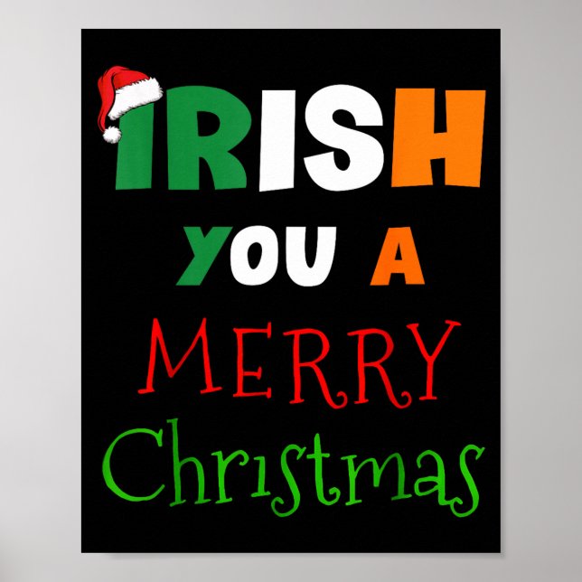 Póster Irish You A Merry Christmas Ireland Flag Xmas Hat  (Frente)
