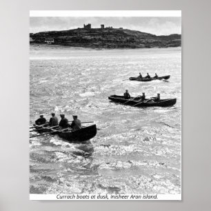 Póster Irlanda, barcos currach frente a la isla de Inishe