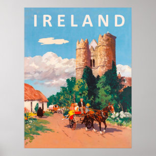 Póster Irlanda, caravana pasando por la carretera del pue