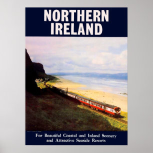 Póster Irlanda del Norte, tren ferroviario por la costa