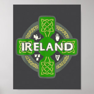 Póster Irlanda Día de San Patricio Cruz Celta Verde