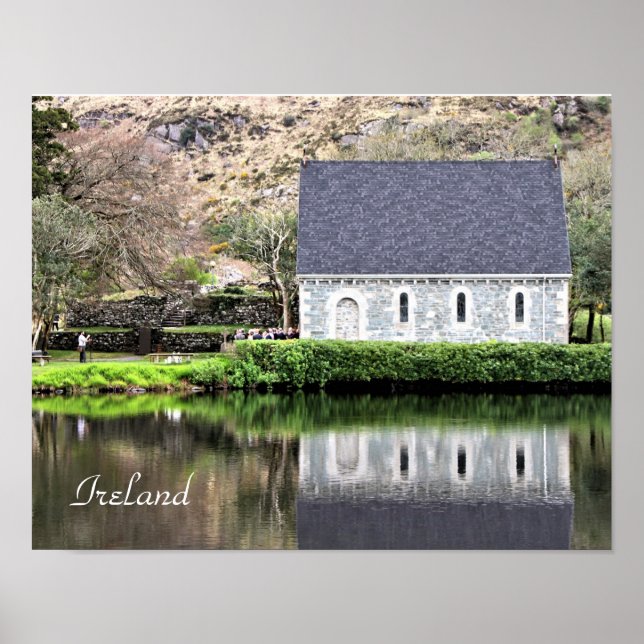 Póster Irlanda, Iglesia, Muro de Piedra, Lago, Fotografía (Frente)