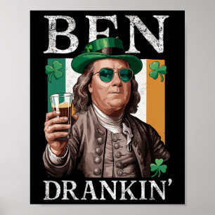Póster Irlandés Ben bebiendo cerveza - St Pattys hombres