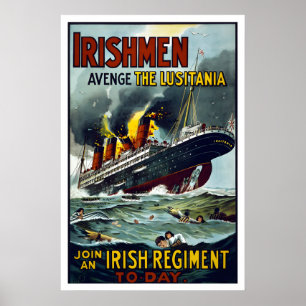 Póster ¡Irlandeses! ¡Venganza por el Lusitania! Reclutami