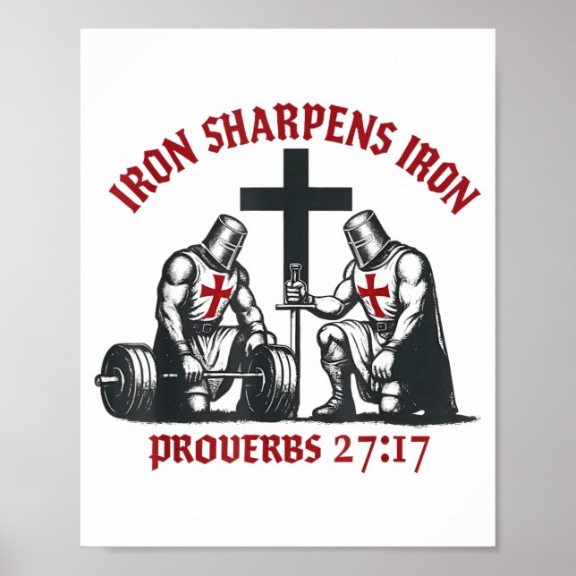 Póster Iron Sharpens Iron Bible Scripture Christian Gym W (Frente)