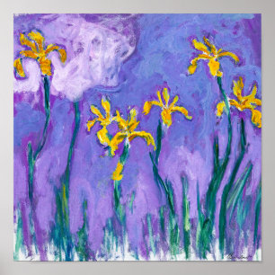 Póster Irritos amarillos con nube rosa Claude Monet
