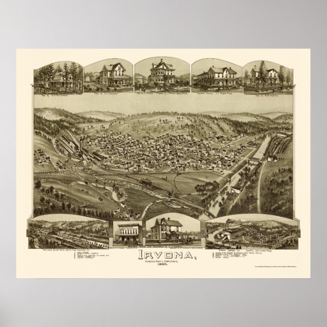 Póster Irvona, Pa Panoramic Map - 1895 (Frente)